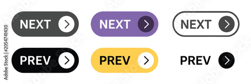 Cuadro en lienzo Navigation arrow button set for previous and next actions, vector illustration of modern user interface controls for web and app design