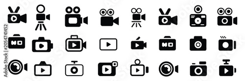Foto camera photo video icon set, photography recording and media symbols for capture, shooting, image and video production interface design vector illustration