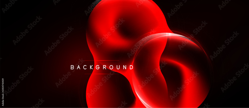 Naklejka premium Abstract red shapes overlap, creating dynamic glowing effect. Dark background emphasizes vibrant curves, modern design element.