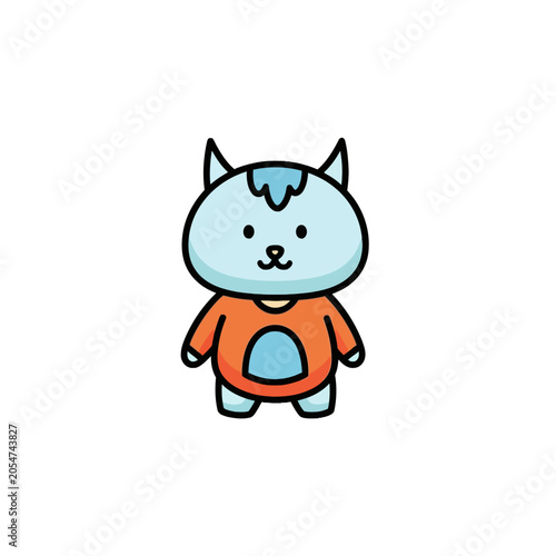 Cute Cartoon Blue Cat Character.
