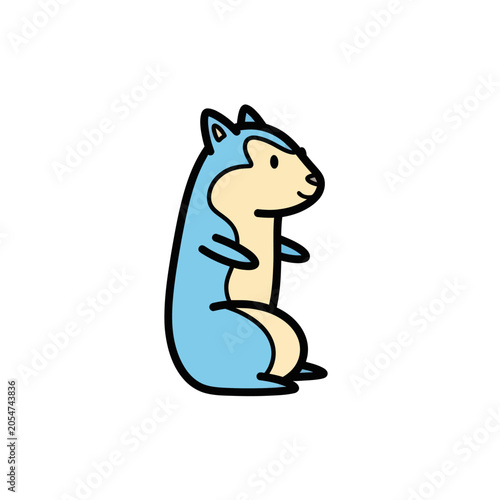 Cute cartoon blue squirrel standing upright.