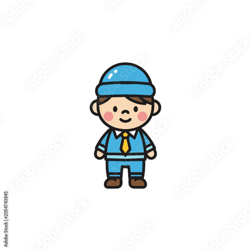 Cute cartoon boy in blue uniform.