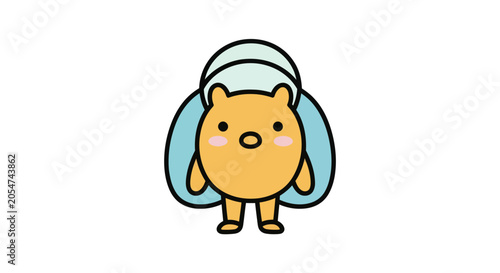 Cute cartoon bear wearing headphones standing.