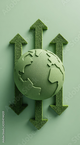 Global Growth Earth Globe with Upward Arrows Symbolizing Progress.