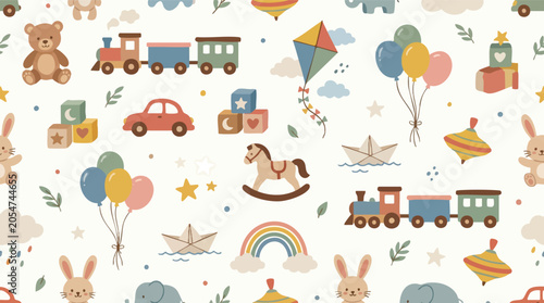 Canvastavla Whimsical Seamless Pattern of Classic Children's Toys and Playful Elements for K