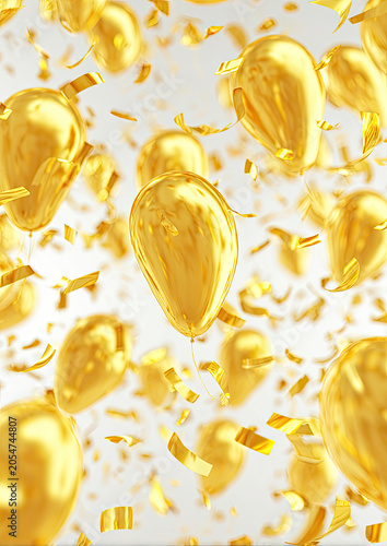 Golden Balloons and Confetti Celebration A Festive and Joyful Occasion.
