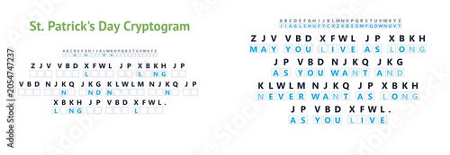 Canvas Print St. Patrick’s Day cryptogram puzzle worksheet with answer key