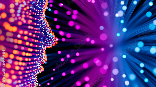 Abstract Human Face Silhouette Made of Digital Data Points and Fiber Optic Connections