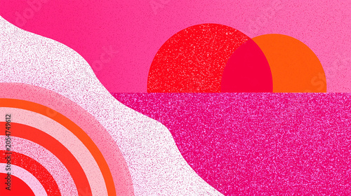 Abstract geometric background with vibrant pink and orange retro gradient shapes