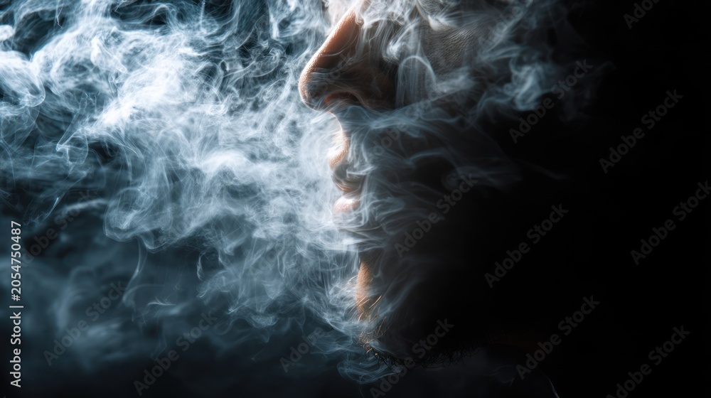 Fototapeta premium Person exhaling smoke