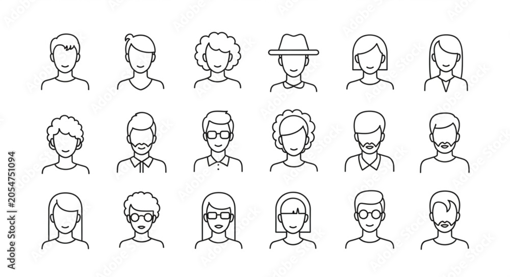 Fototapeta premium Collection of Hand Drawn People Avatars and Icons.
