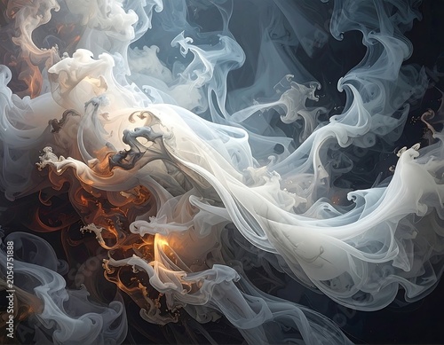Ethereal White Smoke Swirling Through Dark Abstract Background