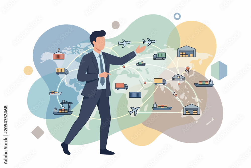 Naklejka premium Business Professional Monitoring Global Logistics and Supply Chain