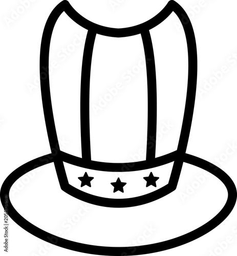 Patriotic Hat Outline Icon style, top hat for Fourth of July celebrations, festive branding, and patriotic visuals.