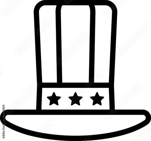 Uncle Sam Hat Outline Icon style, tall striped hat, iconic for Independence Day designs, banners, and festive decor.
