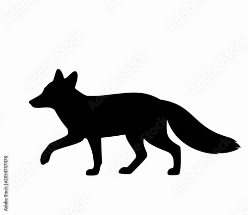 Black Fox Silhouette Walking Side View Vector Illustration on White Background