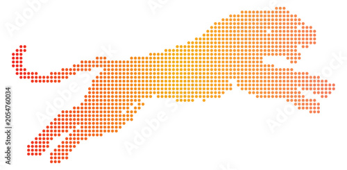 Orange Dotted Cheetah Silhouette in Motion on White big cat animal.