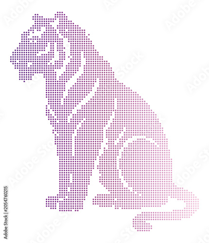 Sitting Tiger Silhouette Made of Purple and Pink Dots dotted pixel art.
