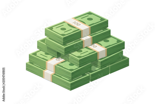 Packs of hundreds of dollars on a white background. 3D illustration