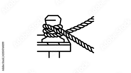 Foto Ship rope tied to a mooring bollard at dockside.