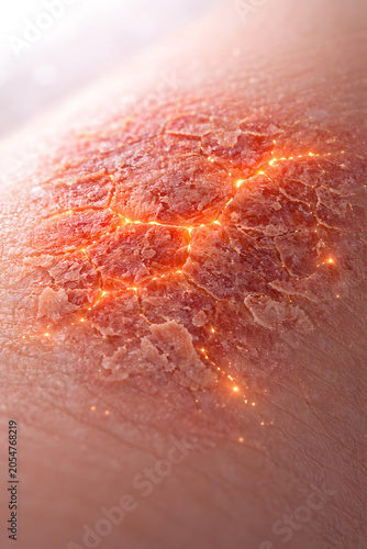 Dry skin crack inflammation irritation rash dermatology closeup skin dry skin crack with glowing fissure showing irritation, inflammation, rash