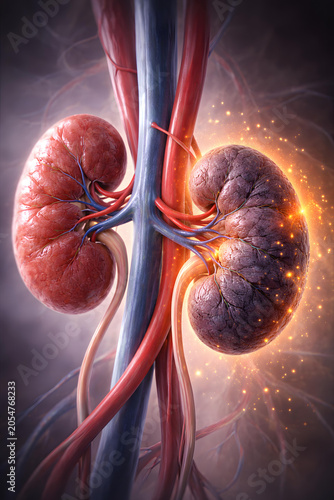 Kidney renal artery vein anatomy organ urinary system medical illustration of paired human kidney with blood vessel