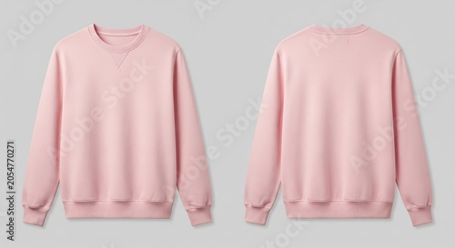Pink crewneck sweatshirt front and back view casual unisex pullover top isolated on light gray background