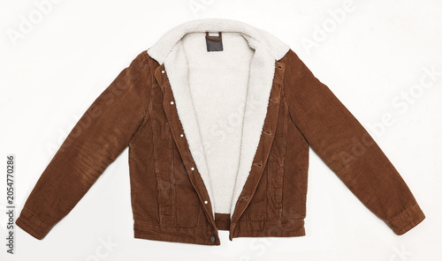 Bild auf Leinwand Brown corduroy jacket on a white background