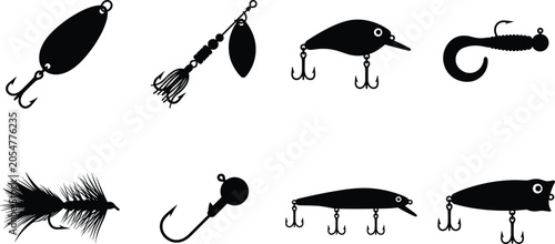 Photos Fishing Lure Silhouette Vector Bundle Featuring Crankbaits Spinners Jigs Soft Ba
