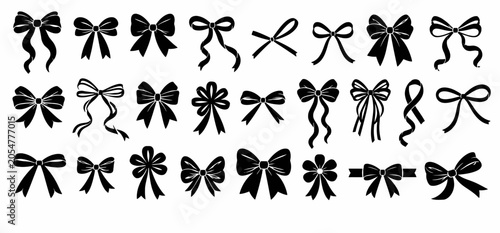 Assorted black silhouette bow with flowing ribbons and varied