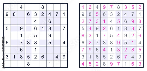 Completed Sudoku puzzle with pink solution numbers on grid