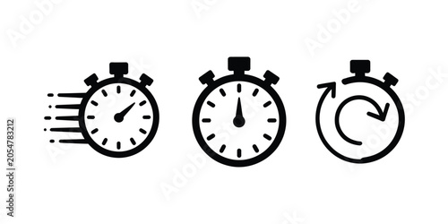 Foto Stopwatch icon set showing fast time passage, running clock, countdown, cycle repeat symbols, and time management concepts in vector illustration
