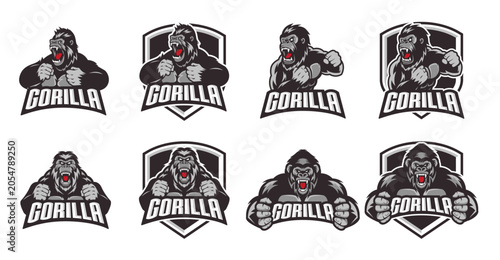 Photography Angry gorilla esport logo illustration vector collection