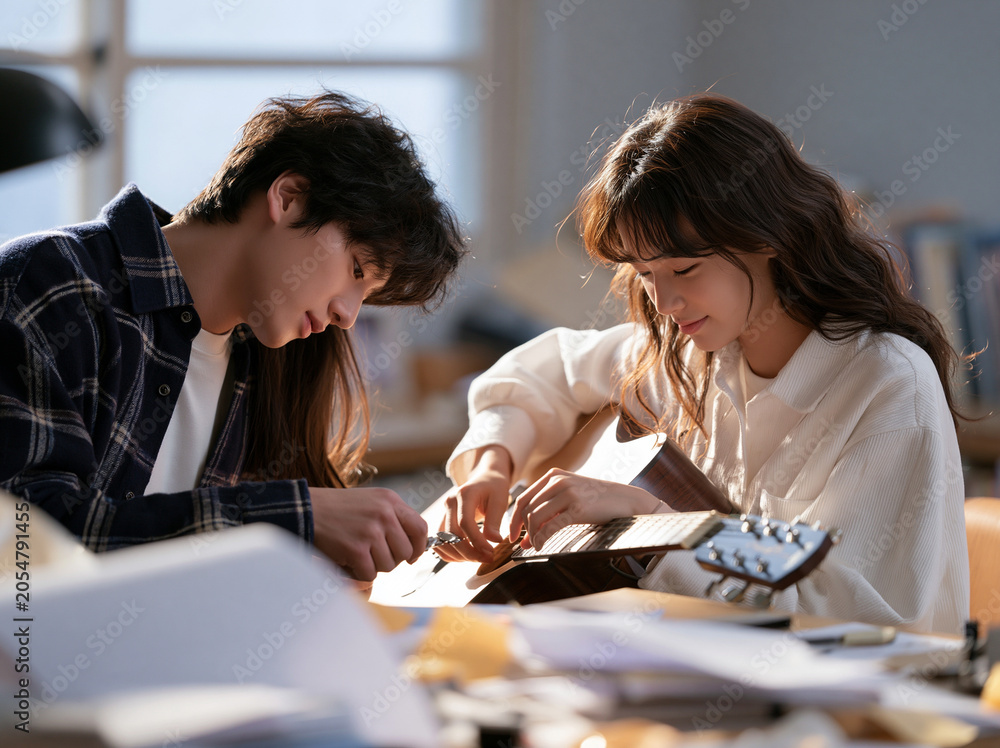 Fototapeta premium Students Studying Together at Classroom Desk