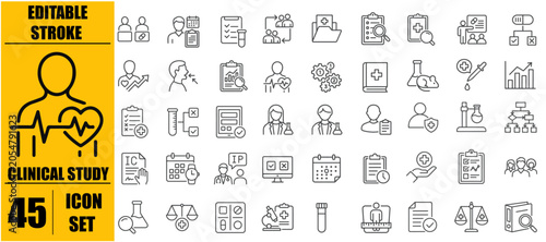 Tableau sur toile Clinical Study Icon Set Line Style Vector Graphics On White Background medical