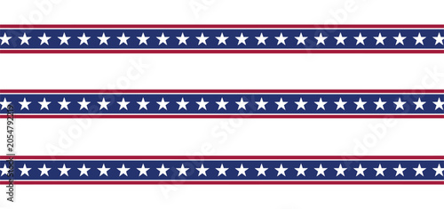 Set of three patriotic horizontal banner dividers with white stars on navy blue and red stripe pattern