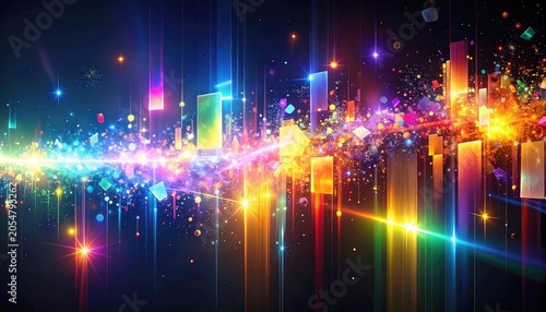 Colorful abstract lightscape with glowing streaks and particles