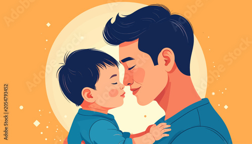 Schilderij op canvas Father and Son Sharing a Tender Kiss.