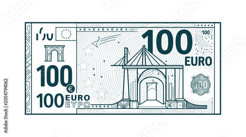 Schilderij op canvas One hundred euro banknote in a detailed linear outline style