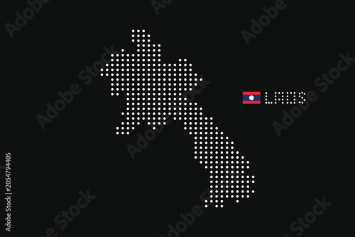 Laos dotted map with national flag vector on black background