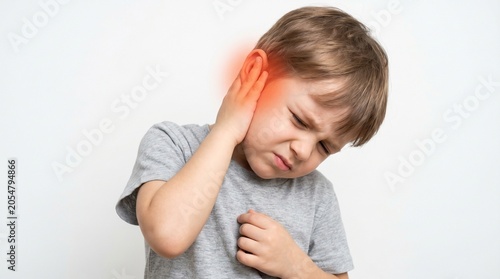 Child Holding Ear in Pain Indoor Close-Up Realistic Medical Portrait