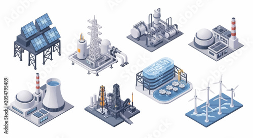 Quadro su tela Isometric illustration of industrial factories and power plants.