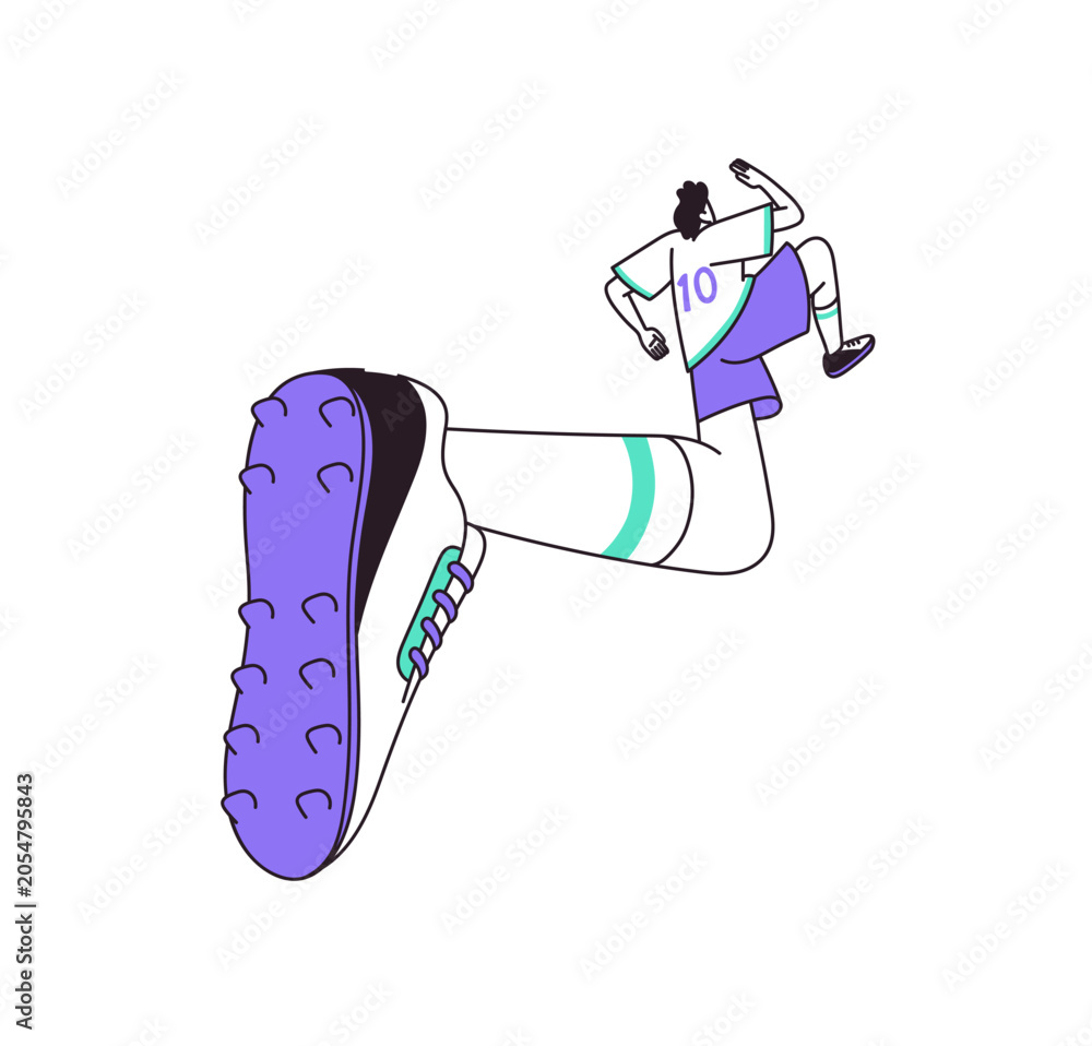 Naklejka premium Jogger or football player is running back view. Runner is jogging in sports competition. Athlete in sportswear races in marathon. Flat isolated outline vector illustration on white background