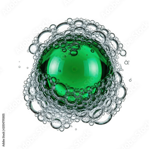 Green liquid soap bubble texture isolated on transparent background