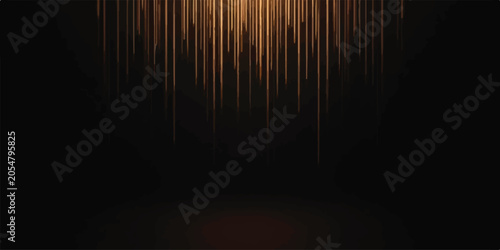 Quadro su tela Elegant vertical golden light rays descending over dark void with abstract verti