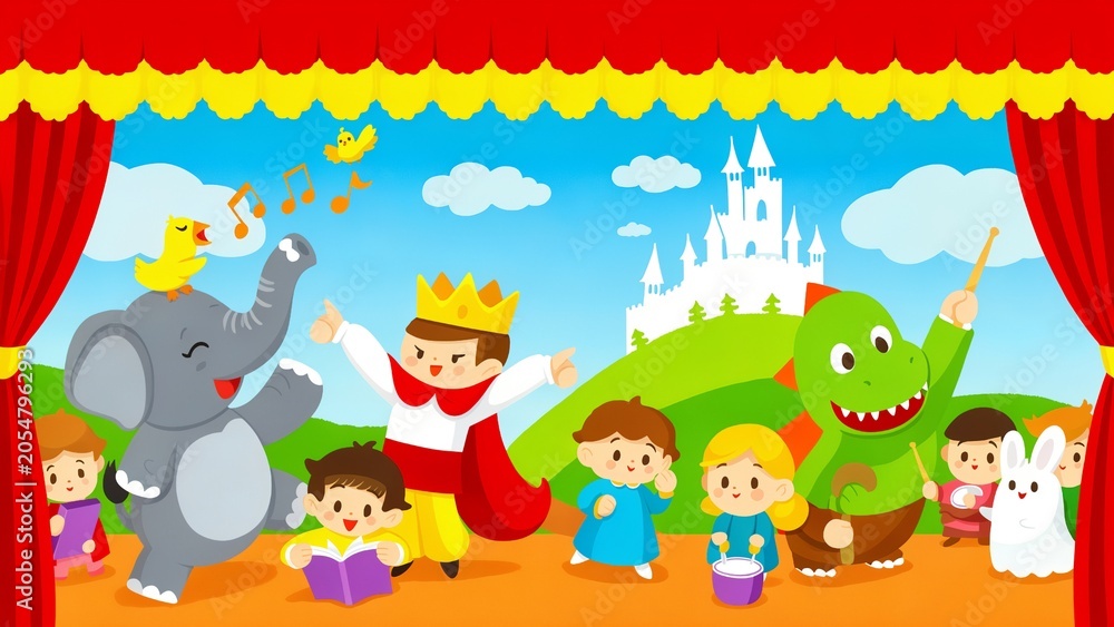 Fototapeta premium Kids Performing Fairy Tale On Stage