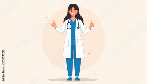 Foto Female Doctor Giving Thumbs Up Gesture.