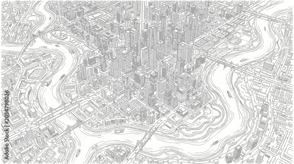 Obraz premium Detailed aerial view of a sprawling metropolitan city by a river