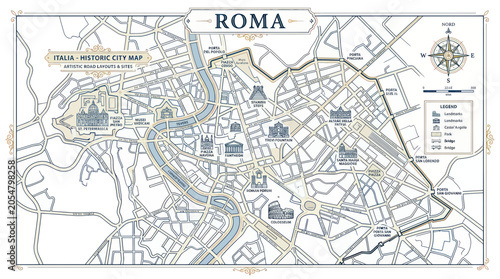 Photos Historic rome city map with landmarks and artistic street layout