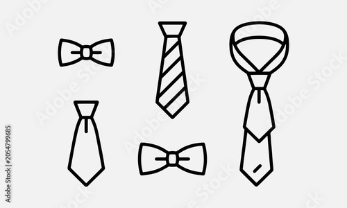 Set bow tie or neck tie simple icons isolated. Elegant silk neck bow. Vip event accessory